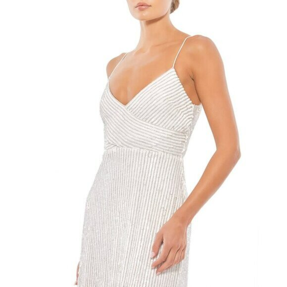 NWT Mac Duggal Sequin Spaghetti Strap Gown Pearl 8 #7652 - Picture 3 of 9